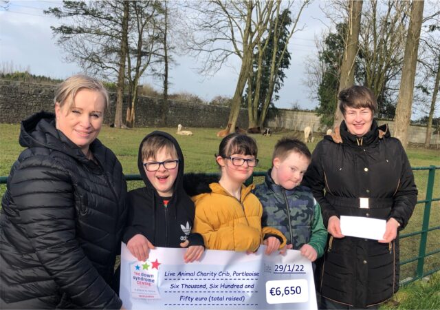 Linda Murray, (Midlands Down Syndrome), Daniel Luttrell, Leah Murray, Fergus Mulhall and Orla Mahon, (principal Kolbe School)