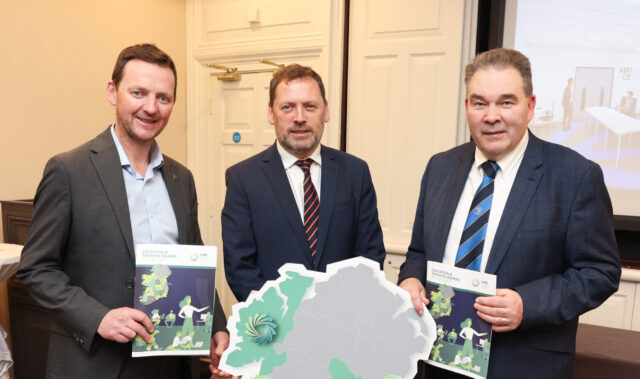 Joe Cunningham, Chief Executive of Laois and Offaly ETB, Offaly County Councillor Robert McDermott and Barry Cowen, Fianna Fáil TD.