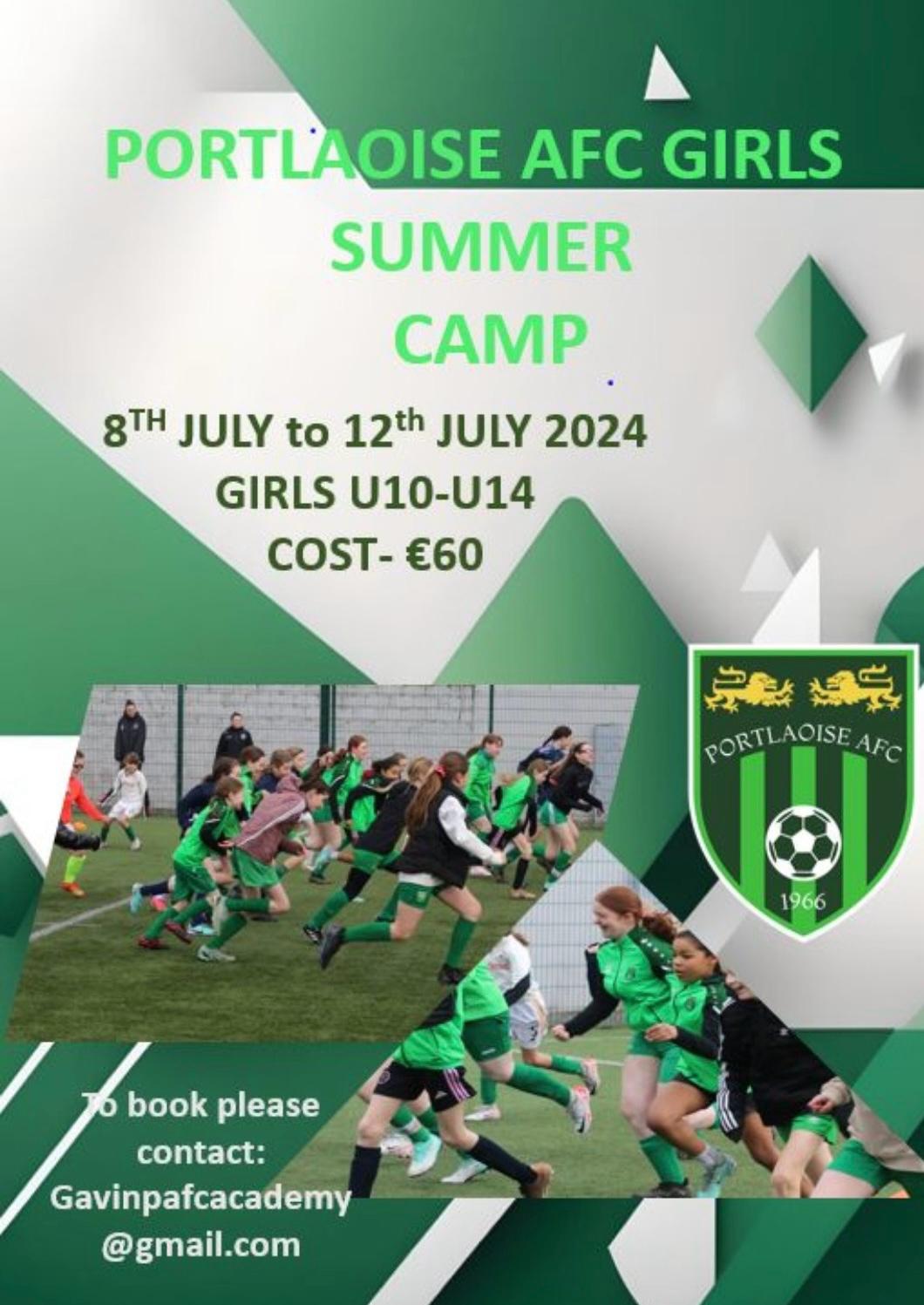 Portlaoise AFC Girls Summer Camp as part of the LaoisToday Summer Camp 2024 listing